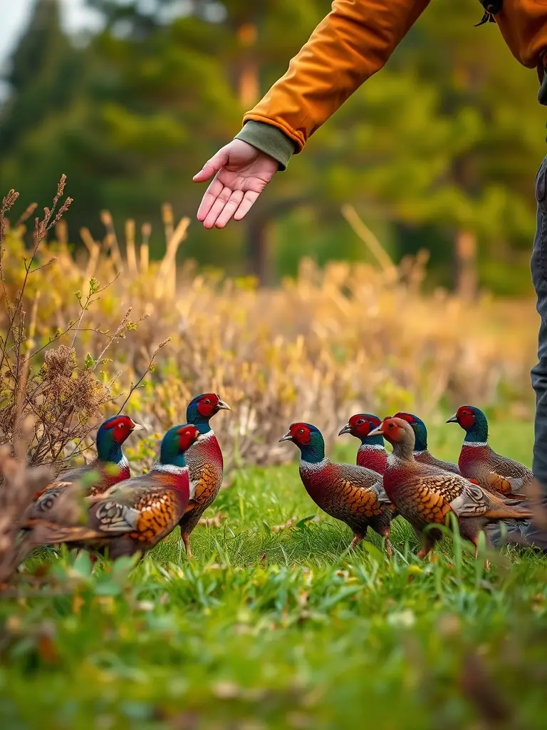 An image showing the release of young pheasants into a managed hunting area, illustrating species restocking program by AMICALE DE CHASSE DE LA MALIGNIE.