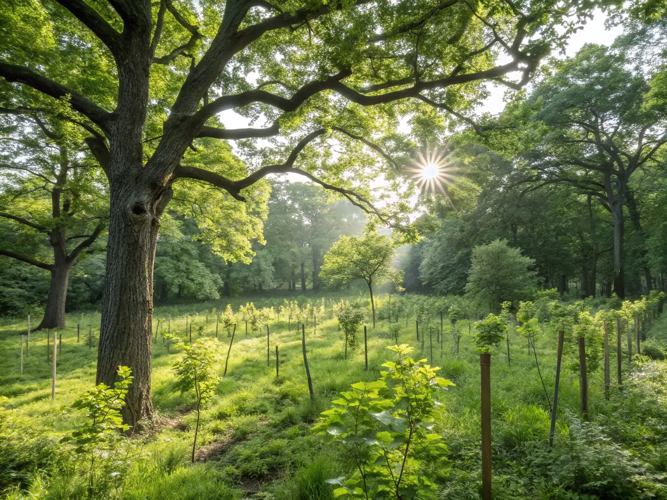 A picturesque scene of a reforested area, highlighting the positive impact of hunting and fishing license fees on environmental conservation and habitat restoration projects.